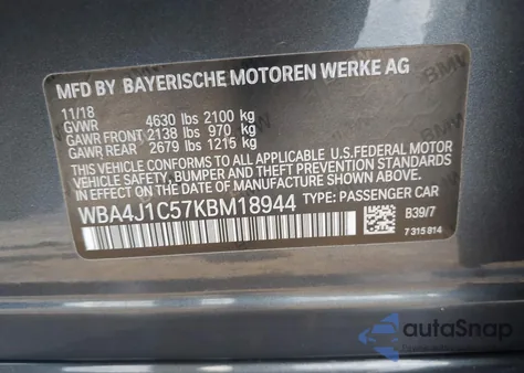 2019 BMW 430I Gran Coupe из США, поврежденный, VIN WBA4J1C57KBM18944